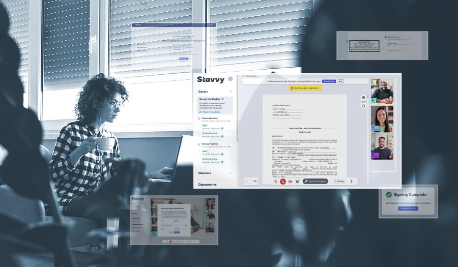Photo of a female signer looking at her laptop during an eClosing meeting on Stavvy's RON platform